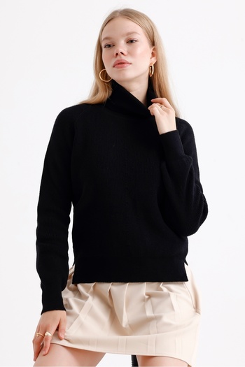 MD trend Turtleneck Slit Basic Knitwear Women's Sweater