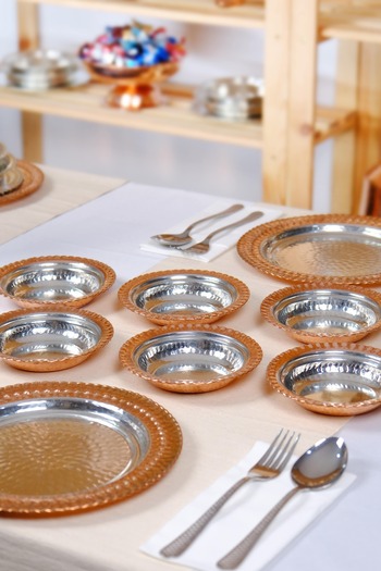 GÜR BAKIR Set of 6 Copper Appetizer Breakfast Plate Stone