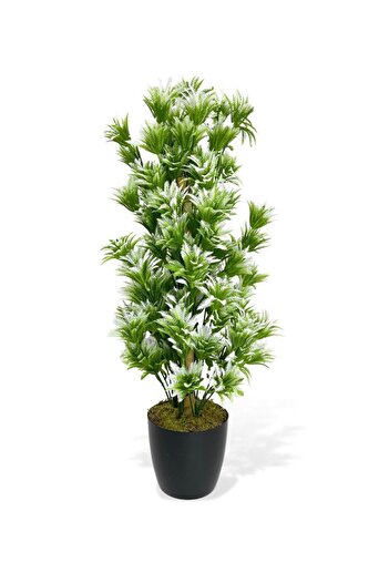 Nettenevime Yapay Çiçek Siyah Saksıda Yeşil Beyaz Sıkas Ağacı 55cm
