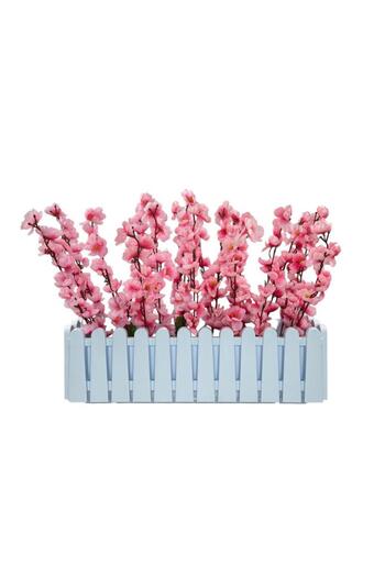 Nettenevime Artificial Flower White Fence Balcony Pot Pink Spring 55*20cm