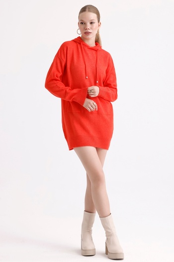MD trend Kangaroo Pocket Hooded Long Oversize Knitwear Women's Dress Tunic