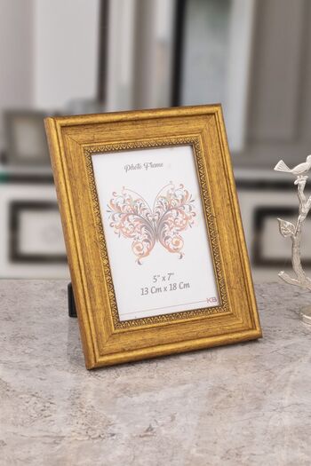 Seniste Genk Glass Picture Frame Single Gold Antique with Adjustable Legs - Can Be Hanged on the Wall 13x18 Cm