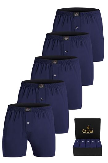 Öts Men's 100% Cotton Boxers 5 Pack Comfortable Fit with Buttons in Premium Special Gift Box