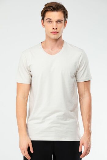 speedlife Beige Regular Cotton V-Neck Men's T-Shirt Xf1606