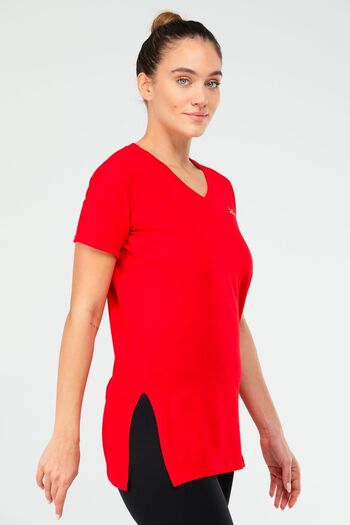 speedlife Red Slim Fit Cotton V-Neck Short Sleeve Women's T-Shirt Sf03901