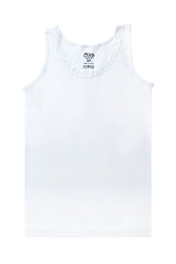 Öts Girl's White 2-Piece Ribbed Lace Wide Strap Undershirt