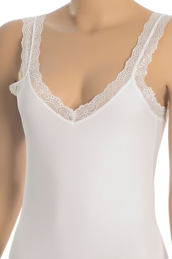 Öts Women's White Cotton Lycra Strappy Lace Undershirt