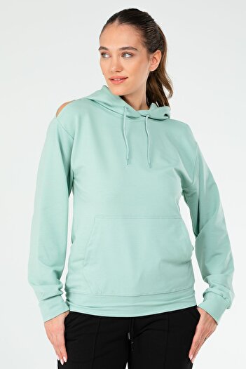 speedlife Green Regular Cotton Hooded Women's Sweatshirt Sc1176
