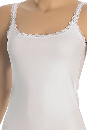 Öts Women's White String Strapped Cotton Lycra Lace Undershirt