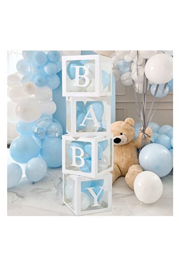 BİDOLUMUTLULUK Baby Yazılı Balon Kutusu Doğum Günü Seti Parti Kutlama Eğlence