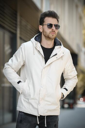 Oksit Ανδρικό παλτό Quito Slim Fit με κουκούλα - Αδιάβροχο και λεπτομέρεια με κορδόνια