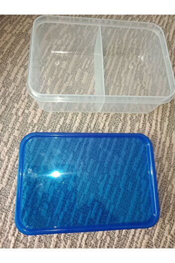 HANK 4 Pieces Plastic Blue Storage Container - 2 Compartments, Hard Lid, 12x8cm
