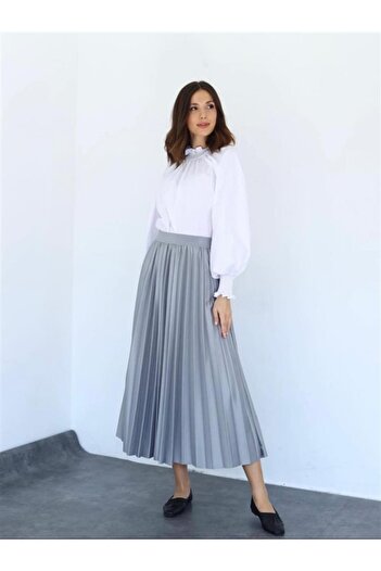 OSKAR FIRÇA Pleated Leather Look Skirt