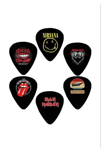 cantekin Gitar Pena 6 Adet Nirvana Metallica IronMaiden RollingStones Måneskin Zeppelin Çift Taraflı Baskılı