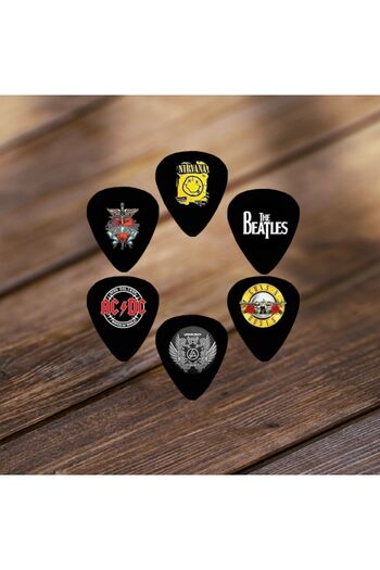 cantekin Gitar Pena 6 Adet Nirvana Bon Jovi AC/DC Linkin Park Guns N Roses The Beatles Çift Taraflı Baskılı