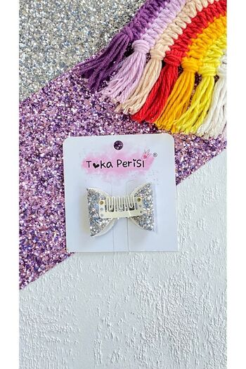 Toka Perisi Silver Glittery Bow Hairless Baby Buckle 5cm