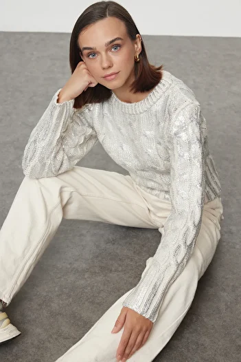 Trendyol Collection Wide Fit - Foil Printed Stone Knitwear Sweater Twoaw25Kz00139