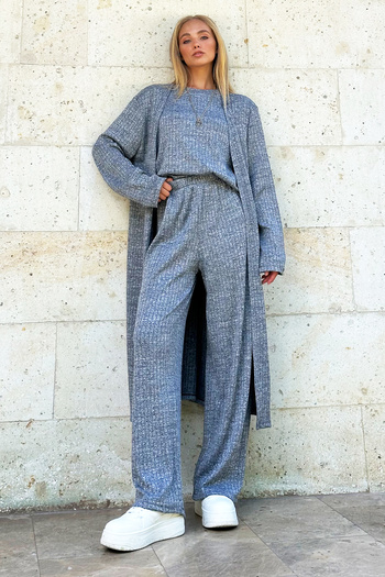 Trend Alaçatı Stili Grimelange Women's Set - SHoulder Padded Crew Neck Blouse, Trousers and Cardigan ALC-X4710