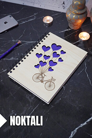 markcat Bicycle Balloon Notebook with Wooden Cover - Dotted Agenda and School Notebook (A5 - 120 Pages)