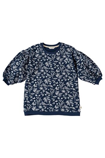Little Gusto Balloon Sleeve Sweat Kids Orenda Navy Blue Organic Cotton