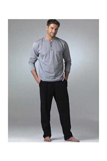 Pierre Cardin Erkek Gri Uzun Kollu Pijama Takımı T3409
