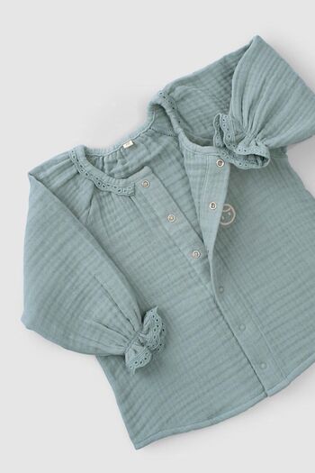 Little Gusto Embroidered Muslin Baby Shirt Organic Cotton Green