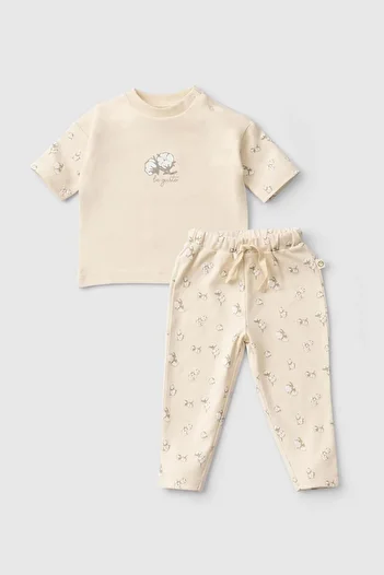 Little Gusto Cotton Patterned Organic Baby Set - Short Sleeve Top and Bottom Set