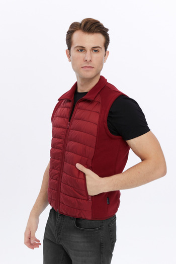 Uniprom Claret Red Men's Puffer Vest - Water and Windproof, Rail Pattern