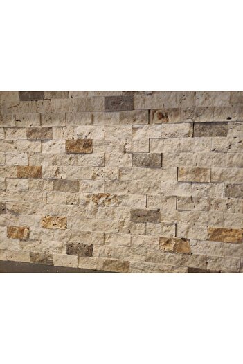 Polen Stone 3'lü Mix Traverten Doğal Patlatma Duvar Kaplama Taşı 2,5x5 Fileli