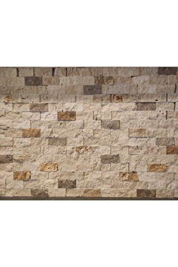 Polen Stone 3'lü Mix Traverten Doğal Patlatma Duvar Kaplama Taşı 2,5x5 Fileli