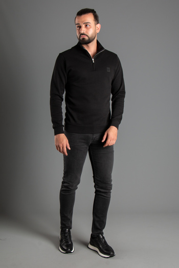 ZEKİ ÖZER Men's Black Stand Collar and Zippered Sweater