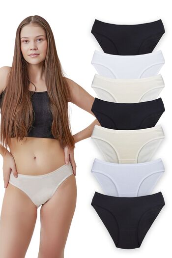 Humaone 7-Piece Mixed Women's Bikini Cotton Panties Black White Ecru Bk1-a1