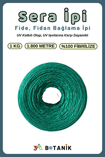 3A BOTANİK Sera İpi, Fide-Fidan Bağlama İpi, Domates-Salatalık Bağlama İpi, 1 KG/1.800 M, Yeşil