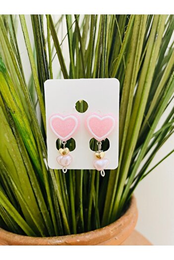 1PARÇAMAVİ Pink Pearl Heart Gelibon Clip Children's Earrings - Perforation-Free Stud Earrings