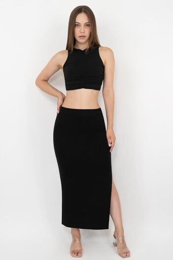 Soyo Women's Black Viscose Slit Pencil Skirt
