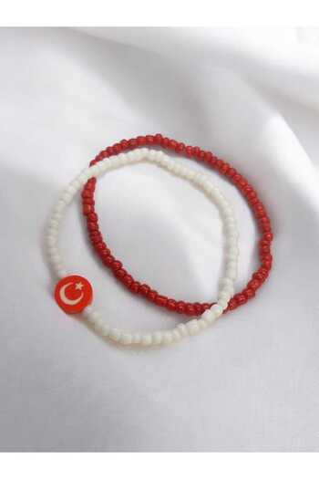Crystal Atelier Turkish Flag Moon Star Sand Bead 2-Piece Bracelet (October 29, April 23, Karne, Eid, Student Gift)