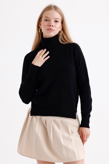 MD trend Turtleneck Slit Basic Knitwear Women's Sweater