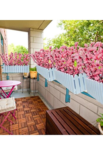 Nettenevime Artificial Flower White Fence Balcony Pot Pink Spring 55*20cm