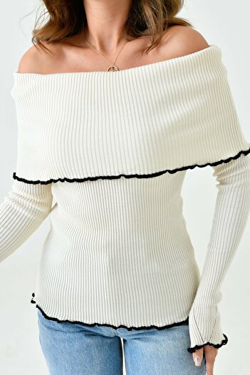 vuvutasarım Madonna Collar Cream Πλεκτή Μπλούζα - Μακρύ μανίκι 1028