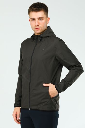 speedlife Khaki Regular Hooded Men's Raincoat Windbreaker XC2353