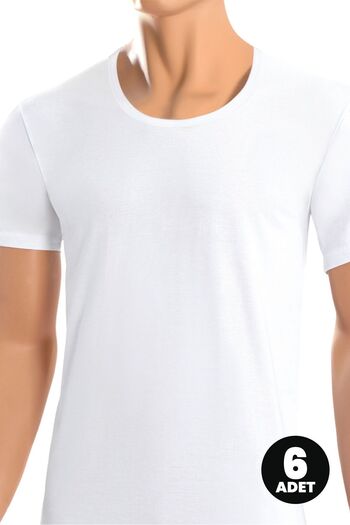 Öts Pack of 6 Men's Single Jersey Open Collar T-shirt White (100% Cotton)