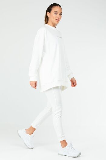 speedlife White Regular Cotton Crew Neck Basic Women's Tracksuit Tunic Set Sa2619