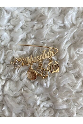 NeşeliAtölyem Mashallah Baby Gift White Written Lapel Pin Evil Eye