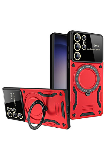 Rivor Samsung Galaxy S24 Ultra Kılıf Kamera Lens Korumalı Magsafe Destekli Manyetik Halka Standlı Kapak