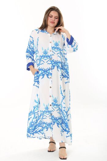 Şans Rochie lungă cu guler cămașă cu nasturi, albastră, mărime mare, lungă în față 65N37875