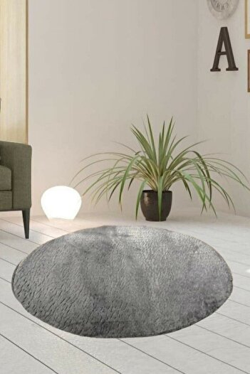 Sarar Single Round Post Plush Bath Mat Rust Gel Anti-Slip Base Gray 100x100