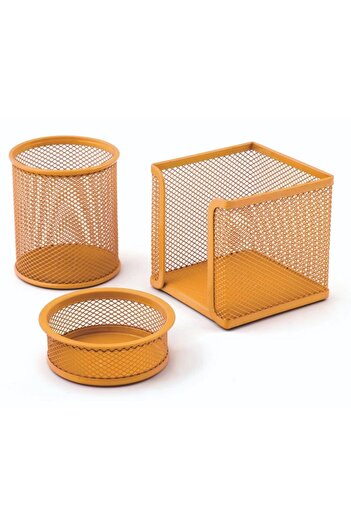 Mas A Set Paper Clips-Paper Holder-Pencil Holder 3 Pieces Metal Perforated Orange 505