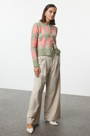 Trendyol Collection Green Knitwear Cardigan - Boucle Jacket Look, Twoaw25Hi00261