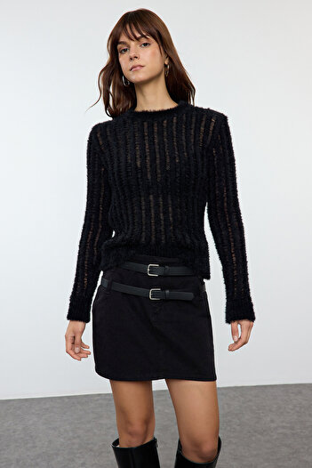Trendyol Collection Pulover subțire, negru, transparent, tricotaj - TWOAW25KZ00229