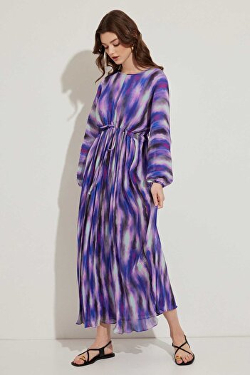 Hooopstore PATTERNED PLEATED DRESS - PURPLE
